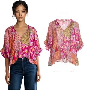 Umgee Mix and Match floral print blouse Sz L